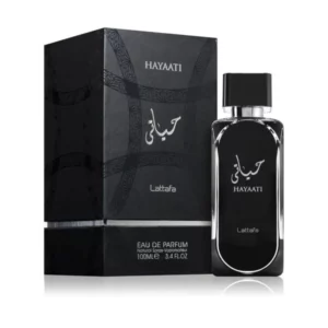 hayaati-perfume-100ml-edp-lattafa Image de la boite et du parfum Hayaati Lattafa